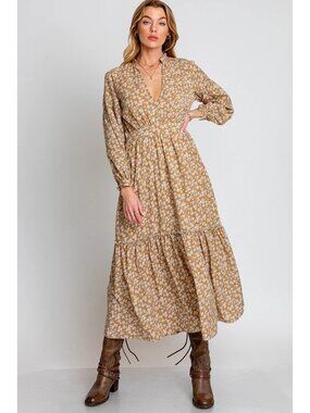 Monte Cassandra Long Flowy Romantic Dress Tiered Blouson Sleeve Size Medium NWT